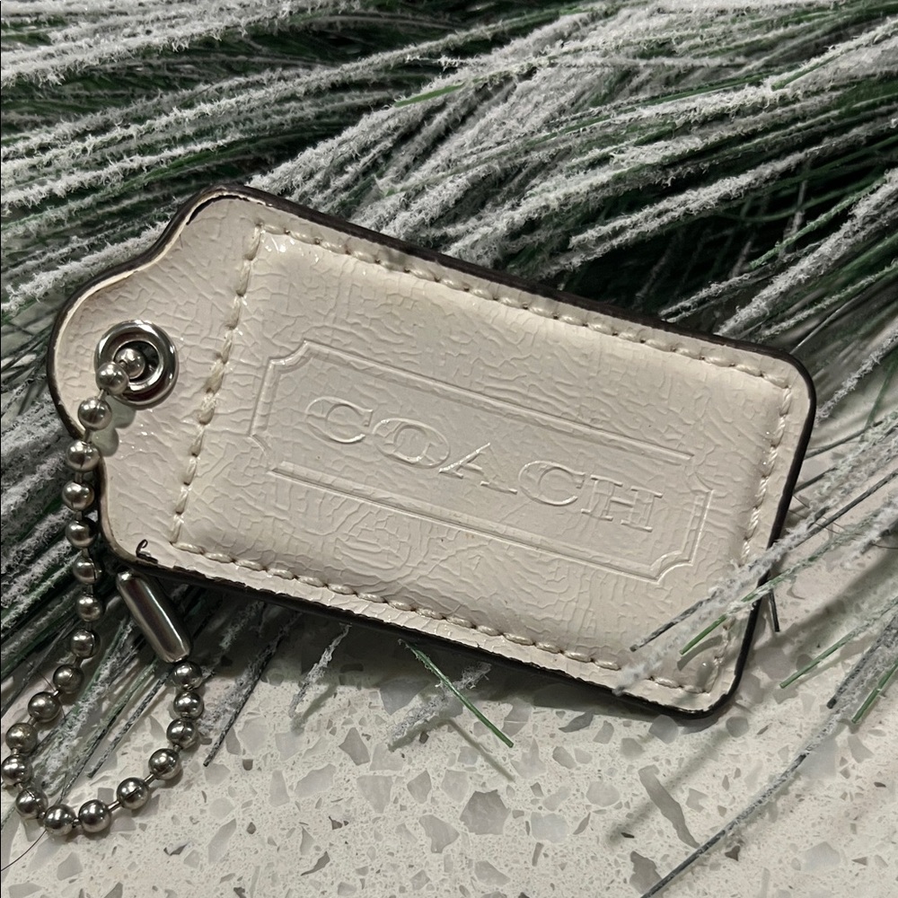 Coach Cream Leather Tag Keychain 3”x1.5”